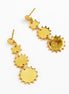 A pair of gold dangle earrings with a series of textured circular disc charms of varying sizes, shown on a plain white background.